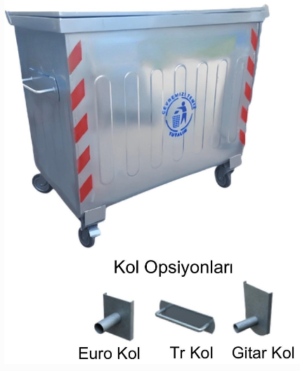 800 Lt Metal Çöp Konteyneri Düz Kapak